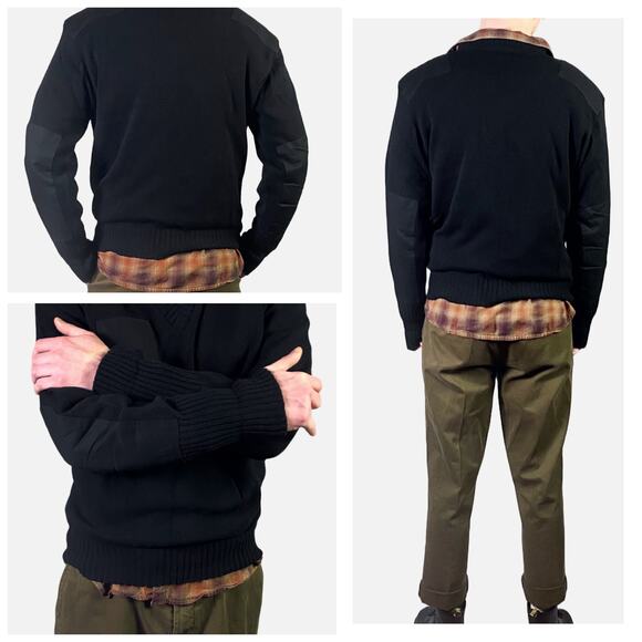 Vintage Commando Tactical Black Pullover Patched Military Sweater Sz Large - Picture 8 of 9
